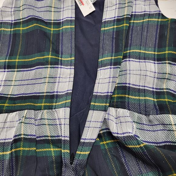 J Crew Sleeveless Peplum Top Gilded Highland Tartan Plaid Blue Green Mockneck XS - Picture 8 of 11
